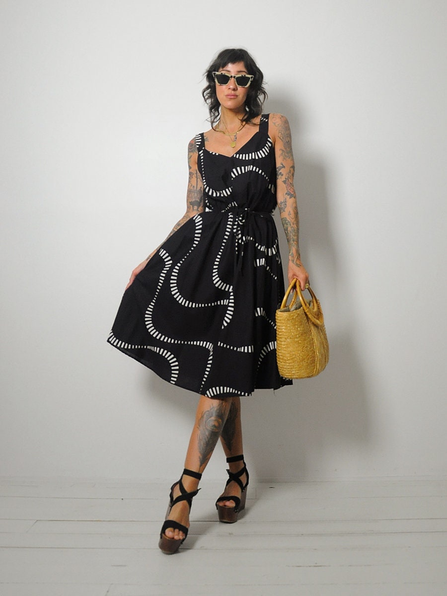 1980's Black Swirl Print Sundress