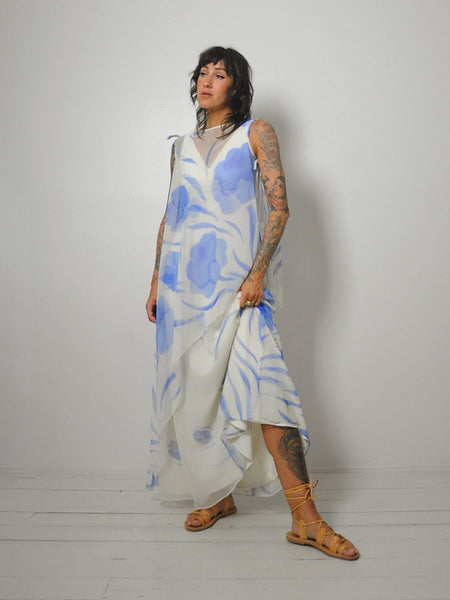 1970's Chiffon Watercolor Dress