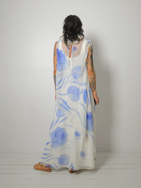 1970's Chiffon Watercolor Dress