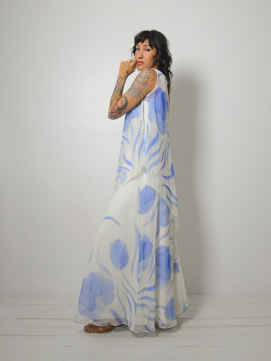 1970's Chiffon Watercolor Dress