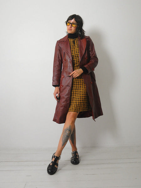 1970's Merlot Leather Trench Coat