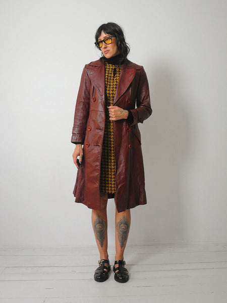 1970's Merlot Leather Trench Coat