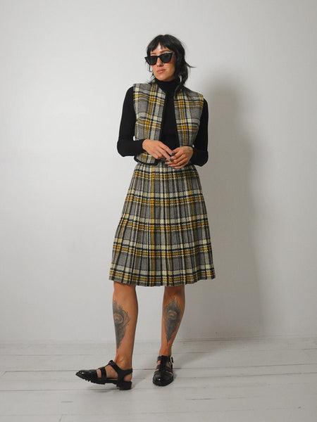 1950's Tartan Plaid Wool Skirt & Vest