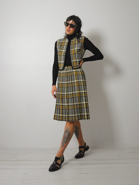 1950's Tartan Plaid Wool Skirt & Vest
