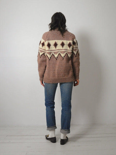 1970's Hand Knit Wool Cowichan Cardigan
