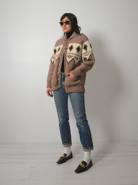 1970's Hand Knit Wool Cowichan Cardigan