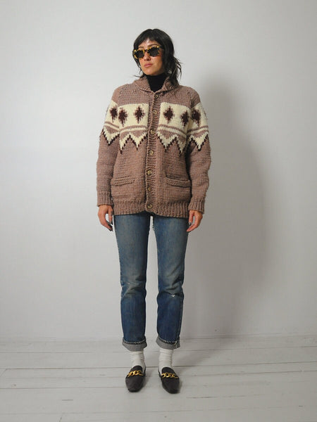 1970's Hand Knit Wool Cowichan Cardigan