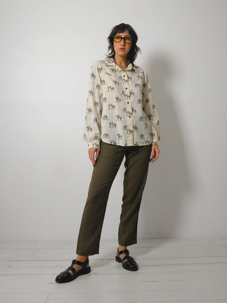 1980's Cowboy & Horse Print Blouse