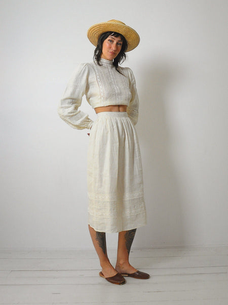 1970's Linen Lace 2 Piece Skirt Set