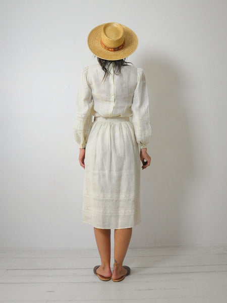 1970's Linen Lace 2 Piece Skirt Set