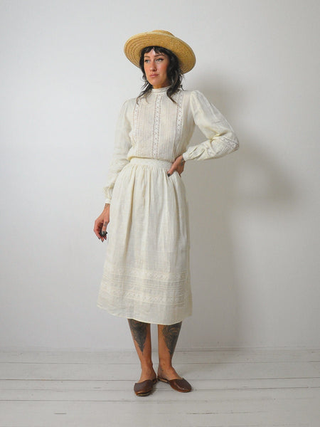 1970's Linen Lace 2 Piece Skirt Set