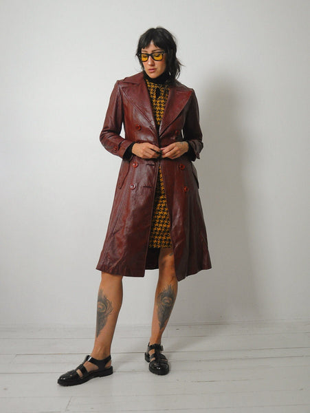 1970's Merlot Leather Trench Coat