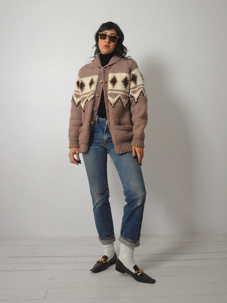 1970's Hand Knit Wool Cowichan Cardigan