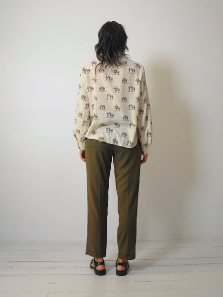 1980's Cowboy & Horse Print Blouse