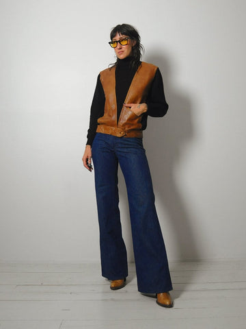 1960's Wool & Leather Pocket Sweater