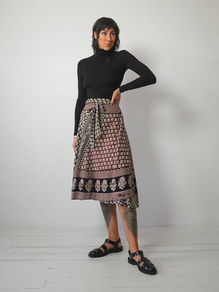 1970's Checkered Batik Wrap Skirt