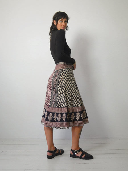 1970's Checkered Batik Wrap Skirt