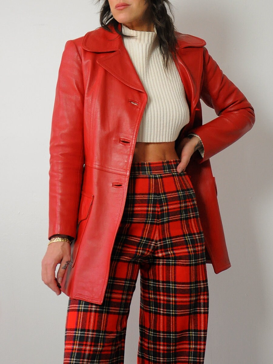1970's Lipstick Red Leather Jacket