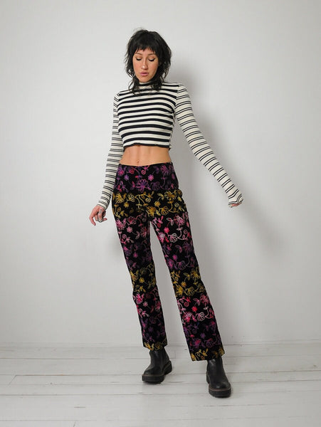 y2k Velvet Embroidered Floral Pants