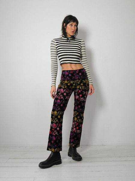 y2k Velvet Embroidered Floral Pants