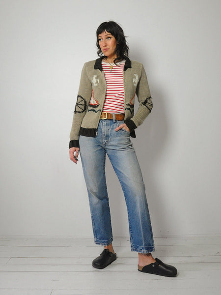 1970's Sailboat Nautical Cardigan