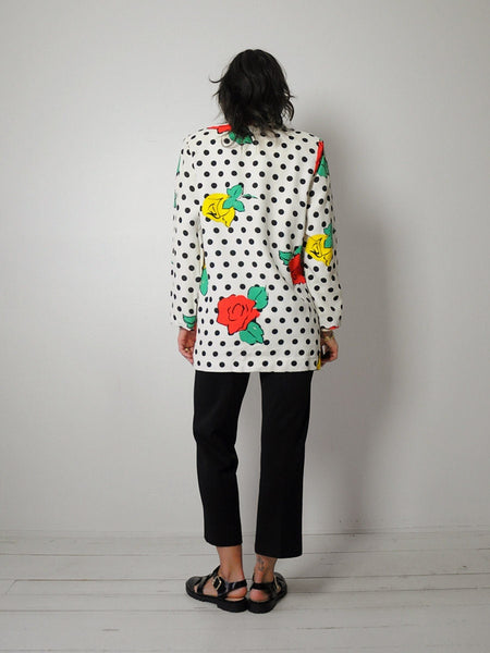 1980's Polka Dot & Rose Blazer