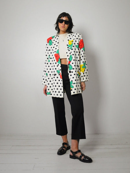1980's Polka Dot & Rose Blazer