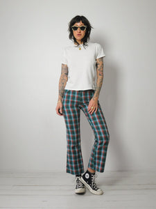 1970's Tartan Plaid Flared Jeans 27x27