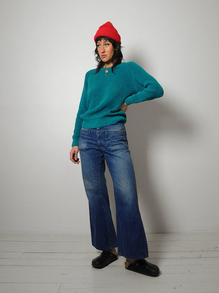 1980's Teal Cotton Ribbed Sweater