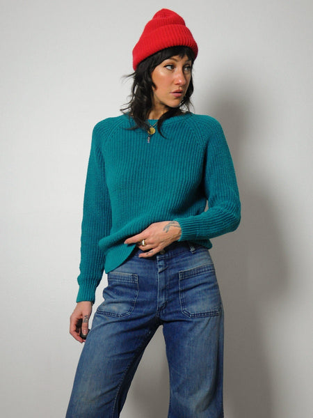 1980's Teal Cotton Ribbed Sweater – NOIROHIO VINTAGE
