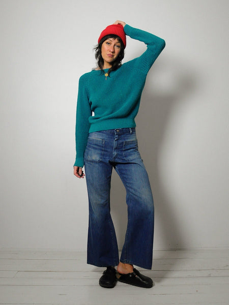 1980's Teal Cotton Ribbed Sweater