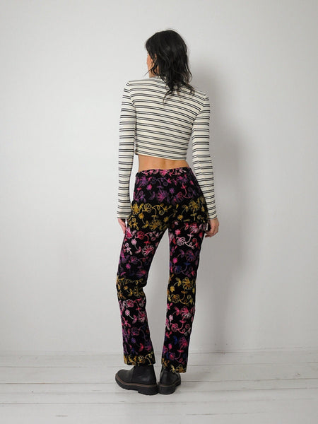 y2k Velvet Embroidered Floral Pants