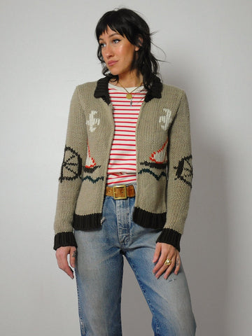 1970's Sailboat Nautical Cardigan