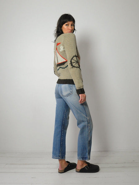 1970's Sailboat Nautical Cardigan