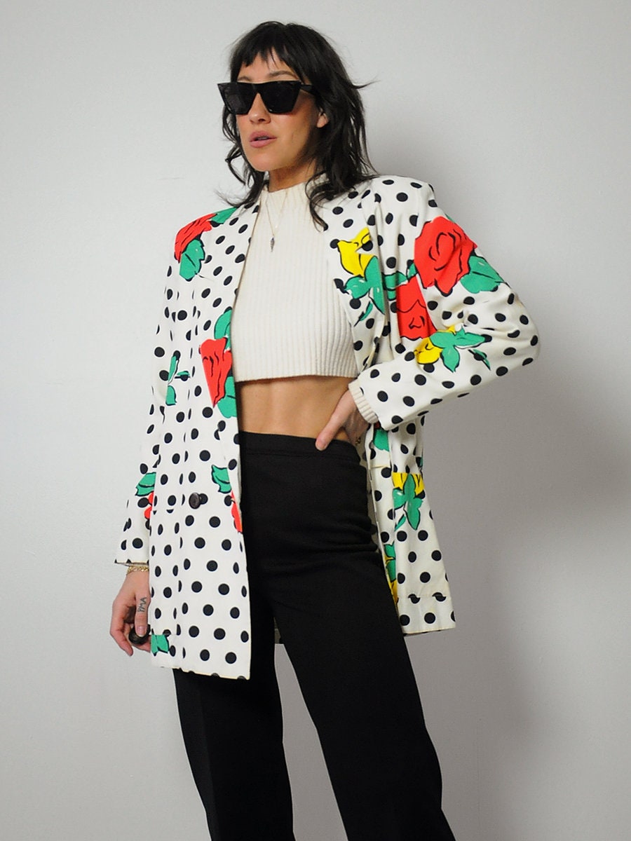 1980's Polka Dot & Rose Blazer