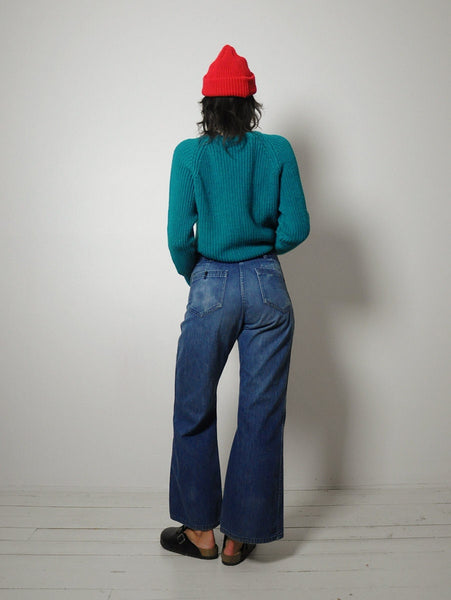 1980's Teal Cotton Ribbed Sweater