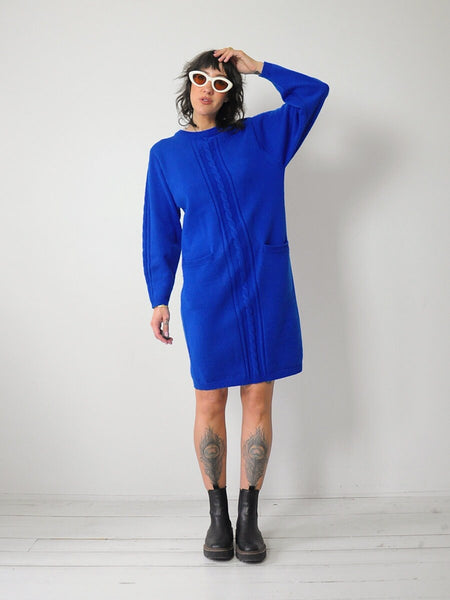 1980's Cobalt Cableknit Sweater Dress
