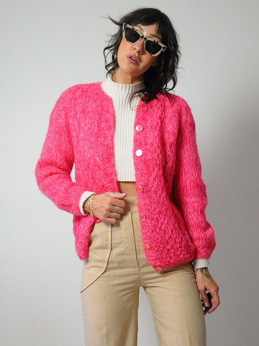 1960's Pink Marled Mohair Cardigan