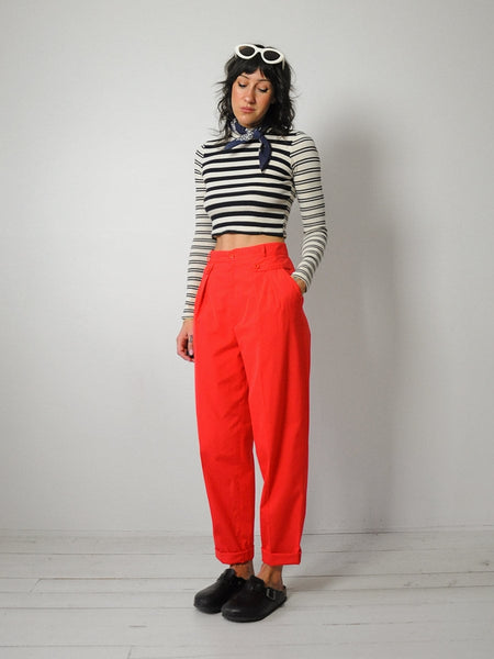 1980's Red Cotton Pleated Trousers 28x29