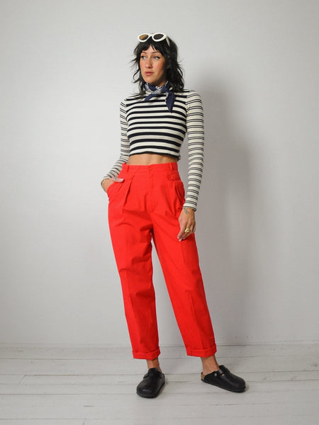 1980's Red Cotton Pleated Trousers 28x29