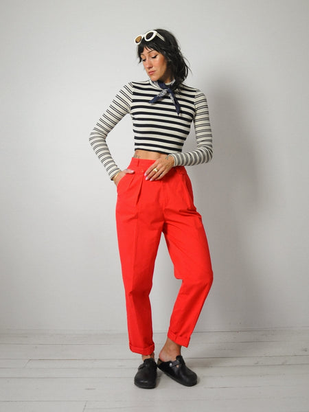 1980's Red Cotton Pleated Trousers 28x29