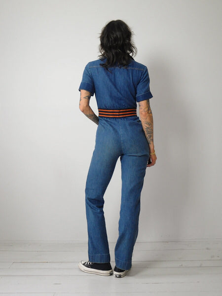 1970's Denim Striped Waist Jumpsuit