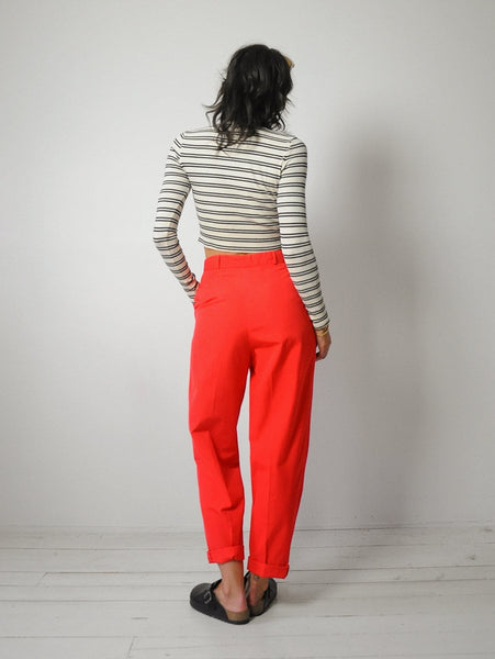 1980's Red Cotton Pleated Trousers 28x29